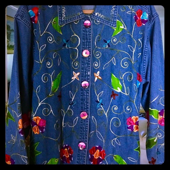 Vintage embroidered denim long sleeves jacket - Picture 1 of 4